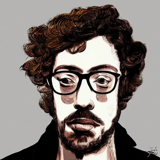 Prompt: close-up portrait of Sam Hyde, original art by James Jean, flowy, rule of thirds, sigma male, cinematic, kyoto japan setting