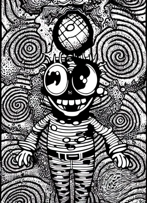 Image similar to junji ito style spongebob squarepants, intricate, highly detailed, illustration, art by junji ito, junji ito