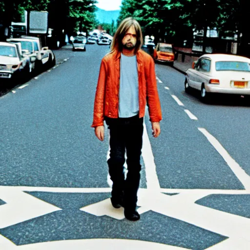 Image similar to Kurt cobain crossing abbey road