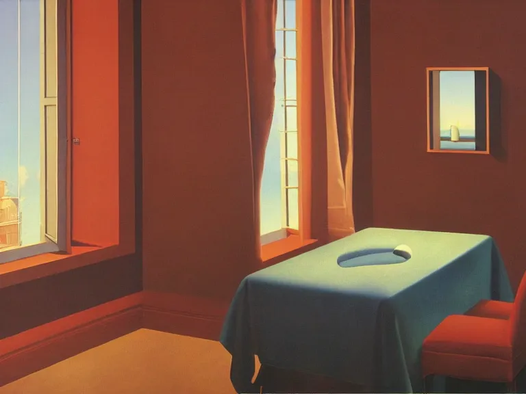 Image similar to room with cloud wallpapers, painting by rene magritte, centered, high detail, high resolution