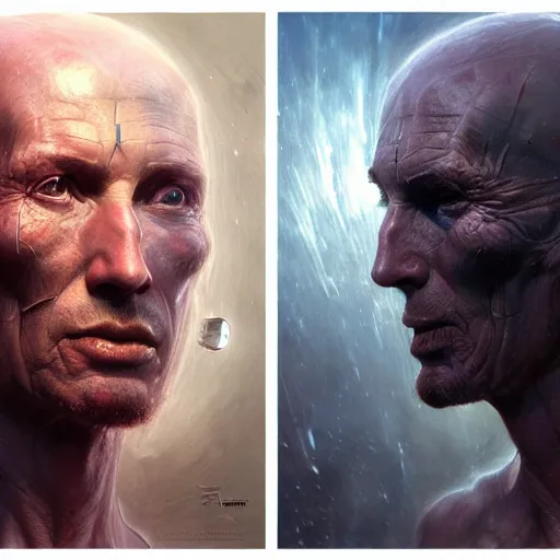 Image similar to a hyper - realistic character concept art portrait of an antimatter being, depth of field background, artstation, award - winning realistic sci - fi concept art by jim burns and greg rutkowski, beksinski, a realism masterpiece, flesh - tone color palette, james gilleard, bruegel, alphonse mucha, and yoshitaka amano.