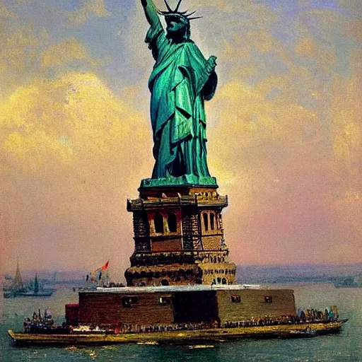 Image similar to a painting of the statue of liberty by ilya repin