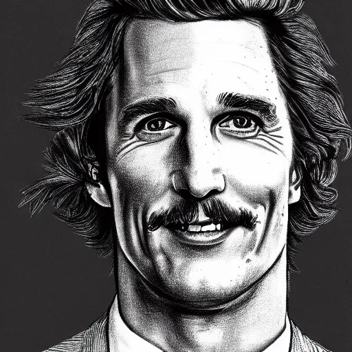 Image similar to a portrait drawing of Mathew McConaughey drawn by Robert Crumb