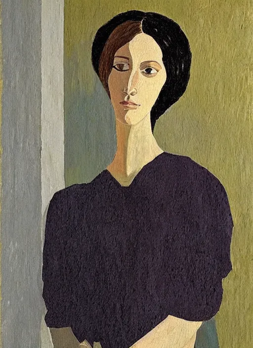 Image similar to a painted portrait of a women, art by felice casorati, aesthetically pleasing and harmonious natural colors, expressionism, fine day, portrait