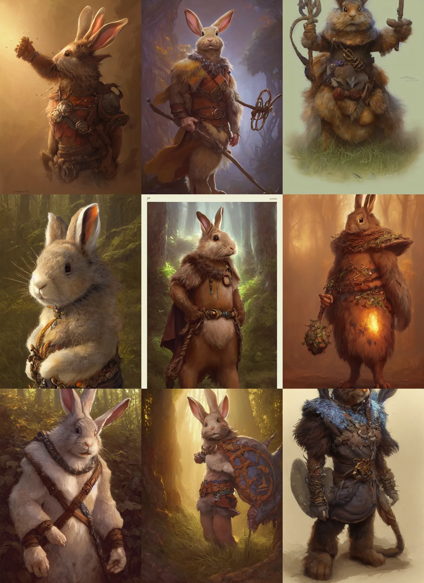 Prompt: a detailed portrait and full body of a druid rabbit, by justin gerard and greg rutkowski, digital art, realistic painting, dnd, character design, donato giancola and greg rutkowski, realistic face, digital art, trending on artstation