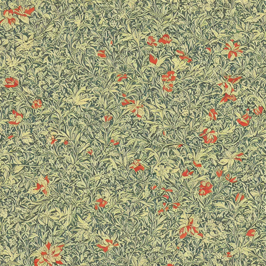 Prompt: repeating wallpaper of pokemon, by william morris