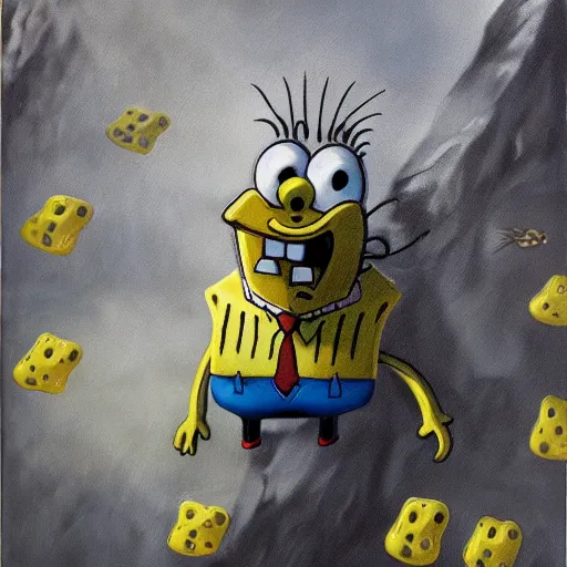 Prompt: SpongeBob, elden ring boss, matte painting, detailed, elden ring, oil on canvas