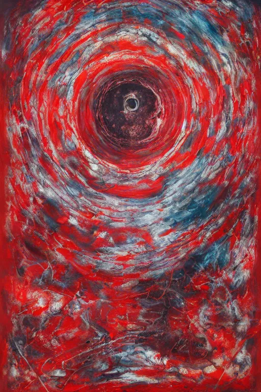 Image similar to a red crimson biomechanical talisman of eternal knowledge, aurora borealis, eclipse by maggi mcdonald, jackson pollock, mark rothko, sabina klein