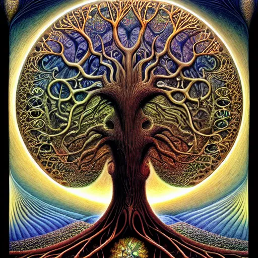 Image similar to tree of life by roger dean and andrew ferez, art forms of nature by ernst haeckel, divine chaos engine, symbolist, visionary, art nouveau, botanical fractal structures, organic, detailed, realistic, surreality