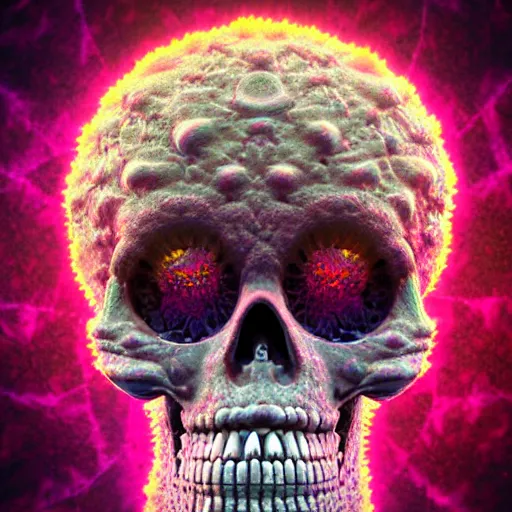 Image similar to fractal skull afro third eye art art by machina infinitum, infinite intricacy, rendered in octane, mandelbulb 3 d, ambient occlusion, macro photography