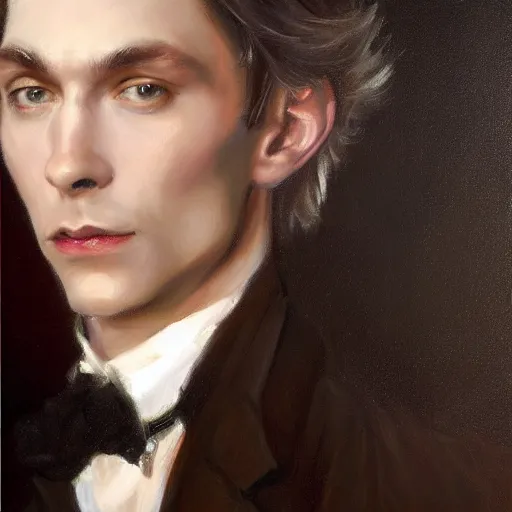 Prompt: an award winning portrait of dorian gray by mark arian, oil on canvas, masterpiece, realism, piercing gaze, autumn bokeh