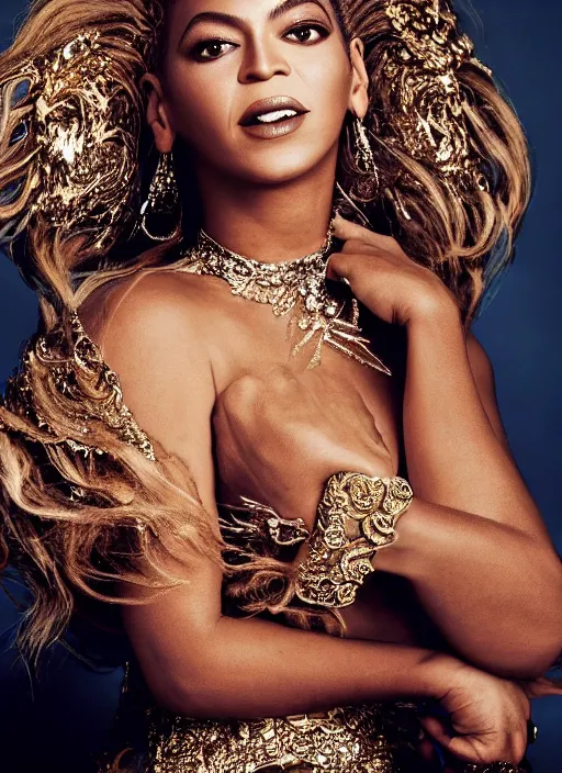 Image similar to beyonce photohoot styled by nick knight posing majestic style , vogue magazine, Highly realistic. High resolution. Highly detailed. Dramatic. 8k.4k.