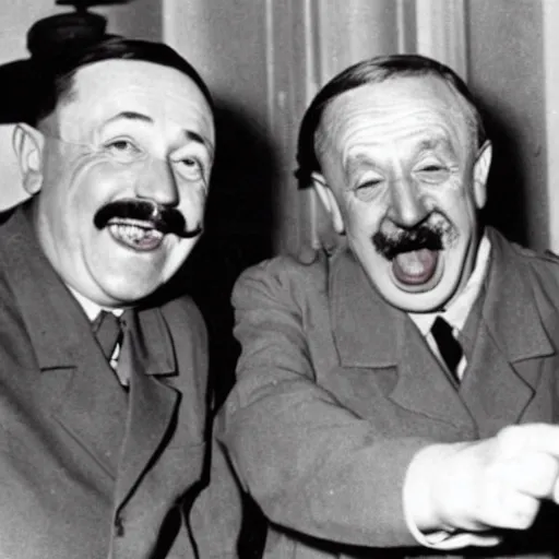 Prompt: Hitler and Einstein laughing very hard