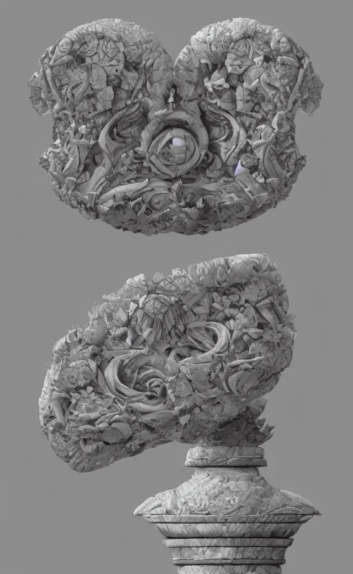 Prompt: stone toroid sculpted with floral motifs by bernini trending on artstation