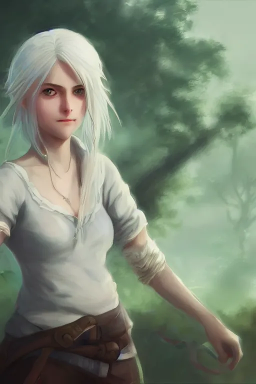 Image similar to portrait of Ciri, by Makoto Shinkai