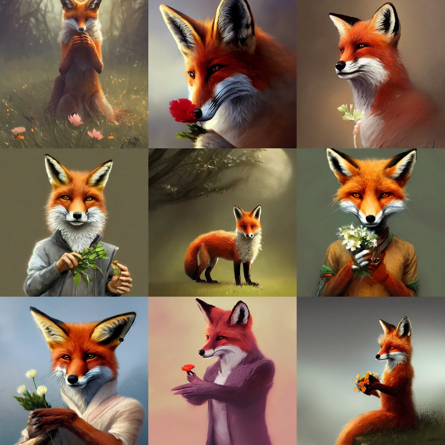 Prompt: a fox holding a flower, by stanley lau and greg rutkowski