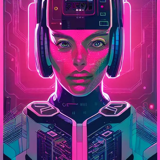 Image similar to a portrait of a beautiful cybernetic woman connected to a synthesizer from hell, wires, cyberpunk concept art by josan gonzales and dan mumford