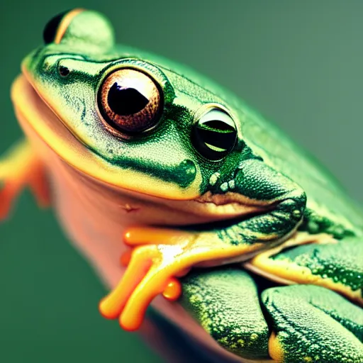 Image similar to a picture of a funny frog peeking out of a jacket pocket, 4K