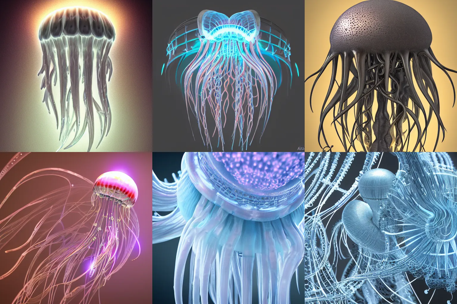Prompt: intricate anime jellyfish bio-mechanical, bio-luminescence, octane render, trending on artstation, hyper realism, 8k, fractals, pattern