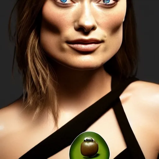 Image similar to olivia wilde's face on an olive :, dynamic, particulate, intricate, elegant, highly detailed, centered, artstation, smooth, sharp focus, octane render