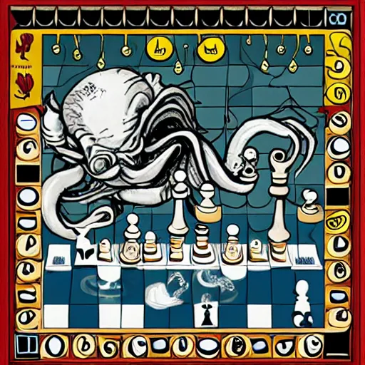 Image similar to cthulhu playing chess with god underwater