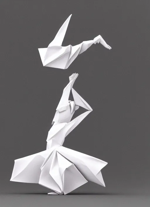 Image similar to origami dancer in white paper, 3 d render, ultra - detailed, on white background, studio shot