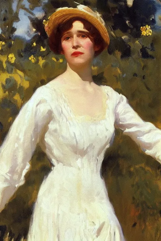 Prompt: a portrait of a beautiful woman in a summer dress by Sargent