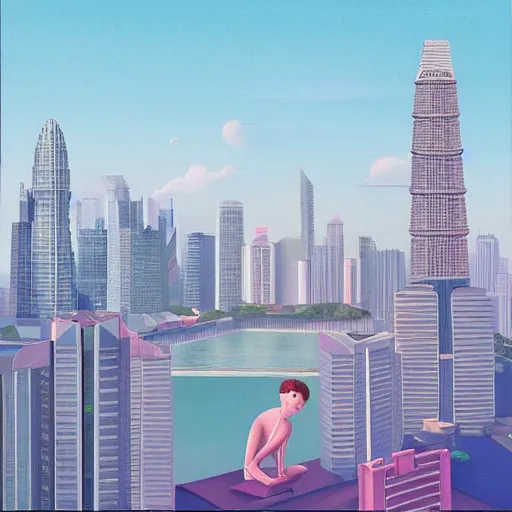 Image similar to the singapoore skyline painted by hsiao ron cheng