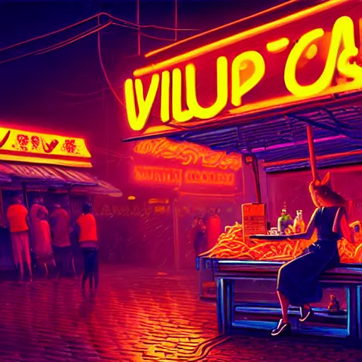 Prompt: splash art of anthropomorphic female vulpes vulpes fulva woman sitting at a noodle stand eating noodles in the crowded street of a cyberpunk city, rain, harsh neon lighting, realistic ultra detailed, by greg rutkowski, wlop, ilya kuvshinov, artgerm