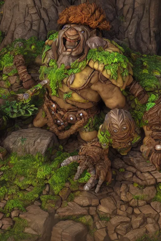 Image similar to zelda fantasy art giant golem troll wood rock greeble gemstone, global illumination ray tracing hdr fanart arstation by sung choi and eric pfeiffer and gabriel garza and casper konefal