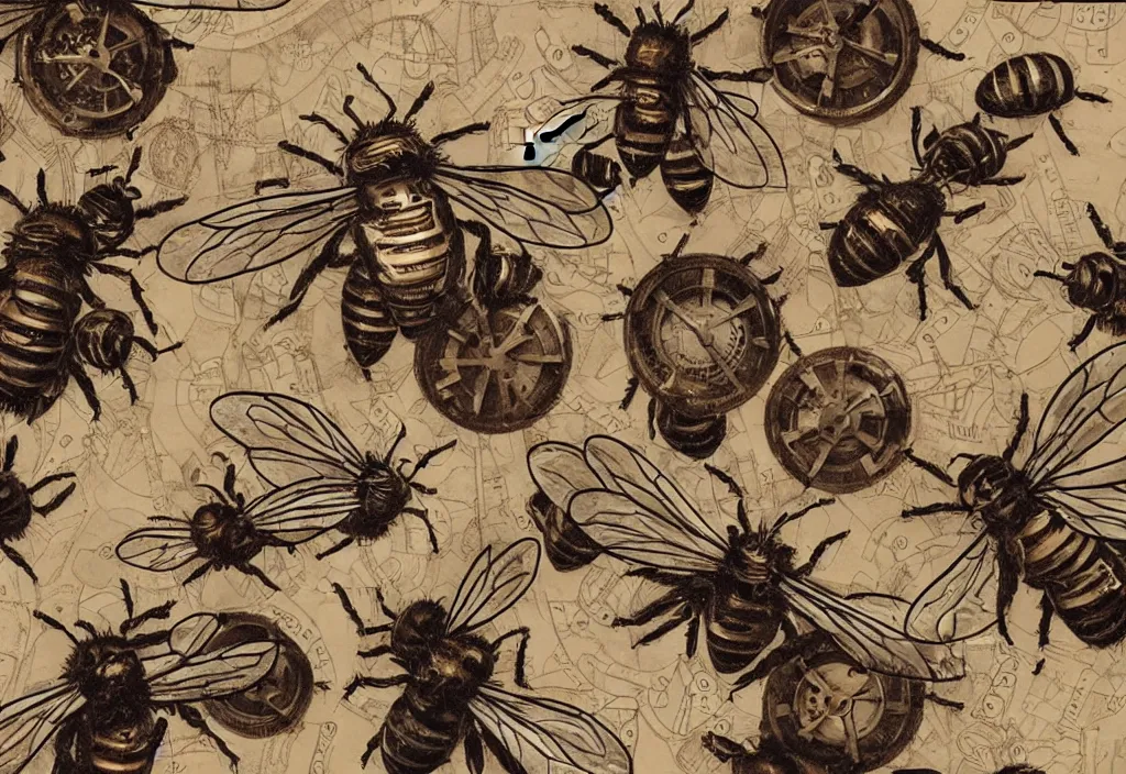 Prompt: photograph of steampunk bees playing poker