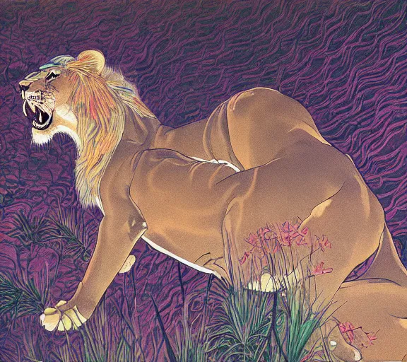 Image similar to lion painting by toshihiko uda