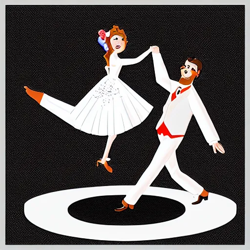 Image similar to exaggerated image of a bride and groom dancing on top of a cake, a rotoscoped image, rotoscoping, digital art, artstation, award winning image