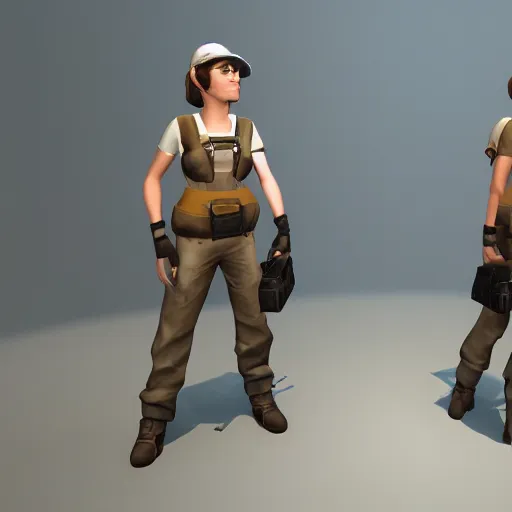 Image similar to gameplay footage of Emma Watson in Team Fortress 2, 3d Render, source engine