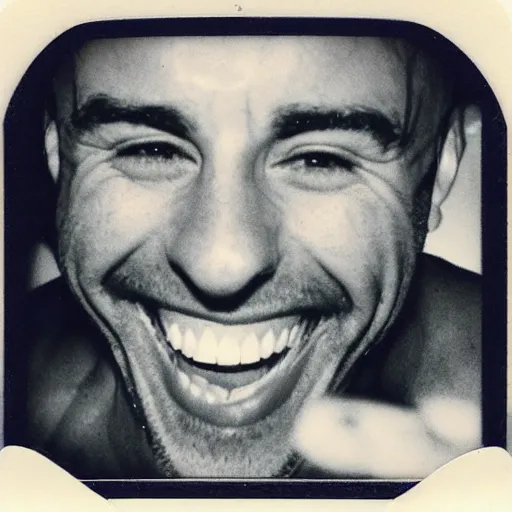 Image similar to polaroid photo of joe rogan laughing