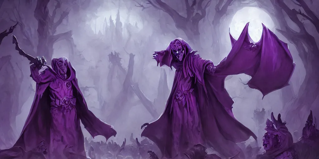 Image similar to cute purple cloaked lich summoning an undead army, epic fantasy illustration by Brom:5, cute:2, lich:-1