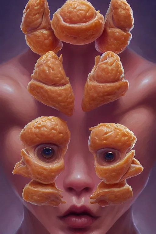 Prompt: symmetry!! nugget food!!, intricate, elegant, highly detailed, digital painting, artstation, concept art, smooth, sharp focus, illustration, art by artgerm and mike dargas and marco grassi, 8 k