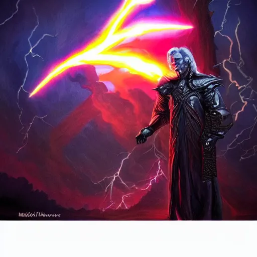 Image similar to mike pence as lightning wizard, vivid colors, dark, fantasy art,