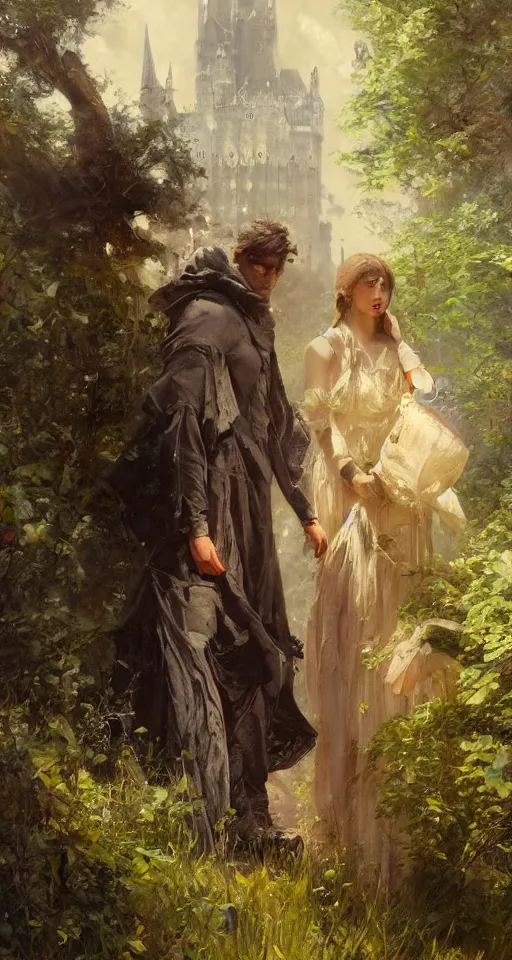 Prompt: no people. Solomon Joseph Solomon and Richard Schmid and Jeremy Lipking victorian genre painting portrait painting ofa fairy tail wizards castle tower