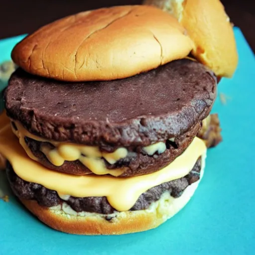 Prompt: chocolate chip cheese burger