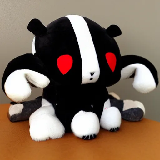 Prompt: cute fumo chibi plush imp, black and white with red hearts, companion, soft shadow, vray
