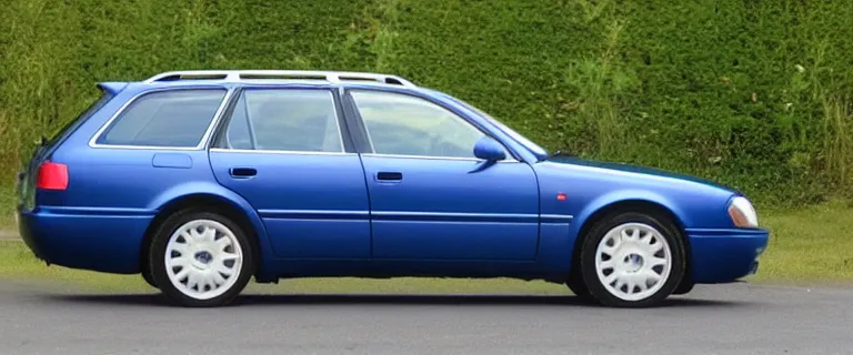 Prompt: Denim Blue Audi A4 B6 Avant (2002) with patina, created by Barclay Shaw