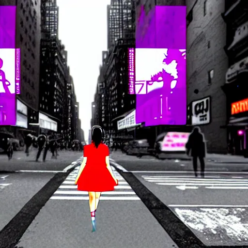 Image similar to digital anime art, unnecessary censorship of a girl walking on the streets of new york