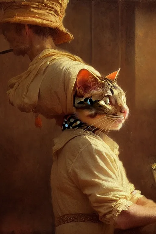 Prompt: a portrait of a cat dressed as a cook, high detail, cleary see face, by gaston bussiere, bayard wu, greg rutkowski, odd nerdrum, maxim verehin, dan dos santos, masterpiece, sharp focus, cinematic lightning