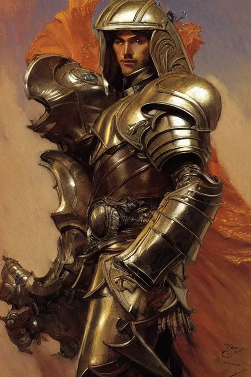 Image similar to attractive male with armor, character design, painting by gaston bussiere, craig mullins, j. c. leyendecker, tom of finland