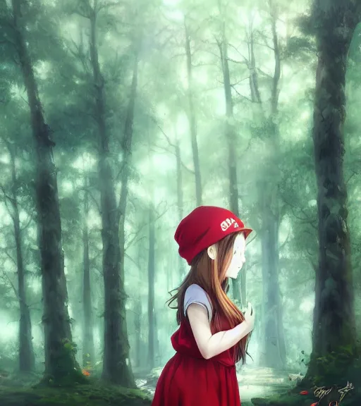 Prompt: A beautiful anime digital painting of a photorealistic a little girl in the red hat ,forest, high quality, photorealistic, 4k hd, sharp, by Stanley Artgerm Lau, WLOP, Rossdraws, James Jean, Andrei Riabovitchev, Marc Simonetti, and Sakimichan, gorgeous lighting, well lit, backlit, dramatic cinematic lighting
