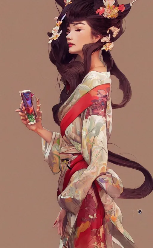 Image similar to An beautiful digital painting of a woman with fox ears and nine tails wearing a kimono, by Stanley Artgerm Lau, WLOP, Rossdraws, James Jean, Andrei Riabovitchev, and Marc Simonetti, trending on artstation