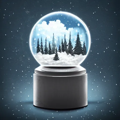 Prompt: summer weather inside a snowglobe. Beautiful colorful clouds in moody greys and blues. High quality digital art, trending on artstation