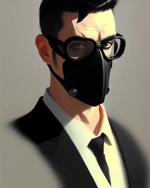 Image similar to a ultradetailed beautiful panting of a stylish man wearing black medical mask, by ilya kuvshinov, greg rutkowski and makoto shinkai, trending on artstation