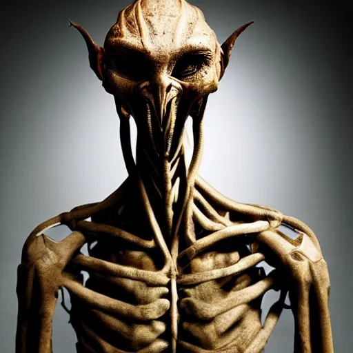 Image similar to portrait shot of a humanoid alien by swiridoff, award - winning, sothebys, fine art photography